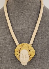 June Metaxides Art Nouveau Resin Figural Beauty Pendant Bead Necklace GF Chain