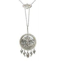 Original RARE GOLDETTE ART NOUVEAU GODDESS Lariat Pendant Silver Tone Necklace