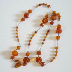 Vintage Latvian Natural Semu-Polished Amber Wire Necklace 49g