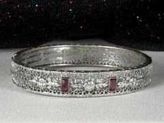 1920s Deco Filigree Bracelet JH PECKHAM Hinged Bangle Amethyst Paste Rhodium