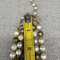 Vintage Necklace Acrylic Double Strand Gold Tone Imitation Pearl 17 Inches
