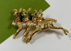 Vintage Christmas Brooch Reindeer Christmas Tree Rhinestone Bell Holly Lot of 5