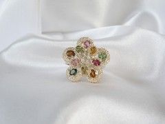 Vintage Sterling Silver 925 3D Pinwheel Irradiated Tourmaline Unique Ring Size 7