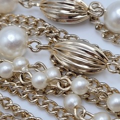 Elegant Multi Chain Bead Faux Pearl Gold Tone Layered Necklace Vintage 18 Inch