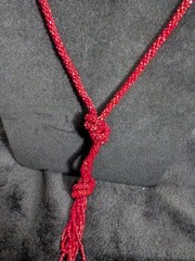 Vintage Art Deco Lariat Sautoir Necklace Micro Red Beaded Flapper Tassel