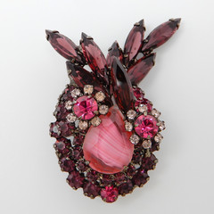 Juliana D&E Brooch Earrings Amethyst Purple Rose Pink Givre Stripe Pin Set Book