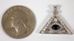 ESTATE Vtg Signed 2.9g SOLID 18k White Gold Glass Evil Eye CZ Necklace Pendant