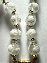 Necklace 10mm White Czechoslovakia ? Art Glass 10mm Barrel Clasp 18” Summer