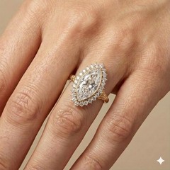 Vintage 18k Yellow Gold Engagement Ring 5.06ct.Lab-Grown Marquise Euro Diamond