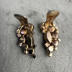Vintage Weiss Rhinestone Brooch Clip On Earrings Pink Signed