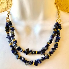 Lapis Necklace & Earring SET Lazuli Blue Natural Gravel Chip Gemstones