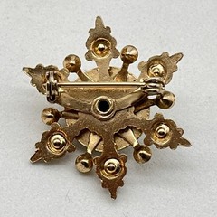 Vintage Blue Enamel Brooch Faux Pearl Rhinestone 1.25″