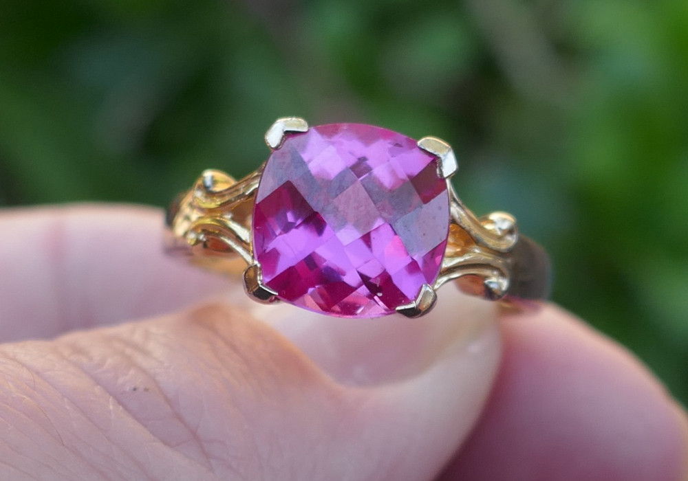 Vintage Vermieled Sterling Silver & Faceted Pink Stone Ring – Size 9.75