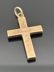 ATQ 1915 Rose Gold Filled Cross Pendant Yellow Gold Flower Accents 1.25″ ANNA
