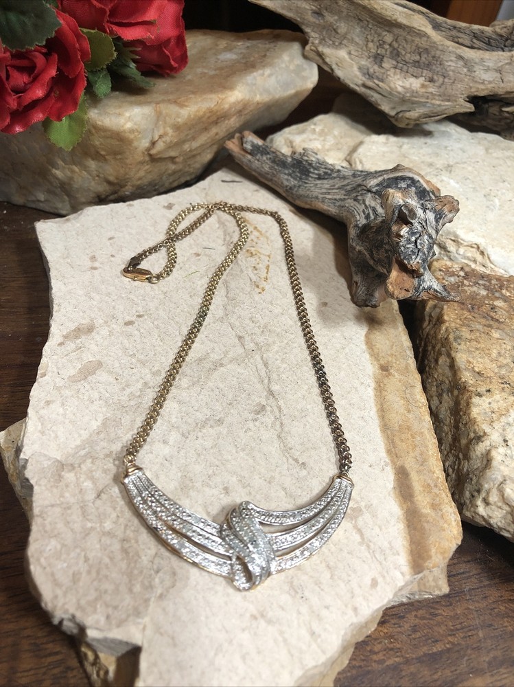 1. Vintage Statement Necklace, 1/2 CT Lab Created Diamonds, 14kt Gold over Brass