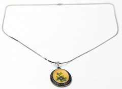 Vintage Blue Flower Pewter Pendant Chain Necklace 30″