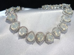 Vintage Sterling Silver 925 Moonstone Tennis Station Bracelet 7.5″