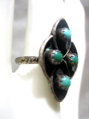 VINTAGE SOUTHWESTERN STERLING SILVER TURQUOISE BEAD RING SIZE 4.25
