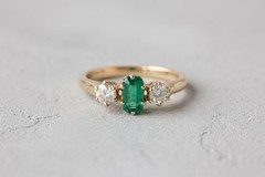 Green Emerald Round CZ Three Stone Trilogy Gold Plated Wedding Engagement Ring