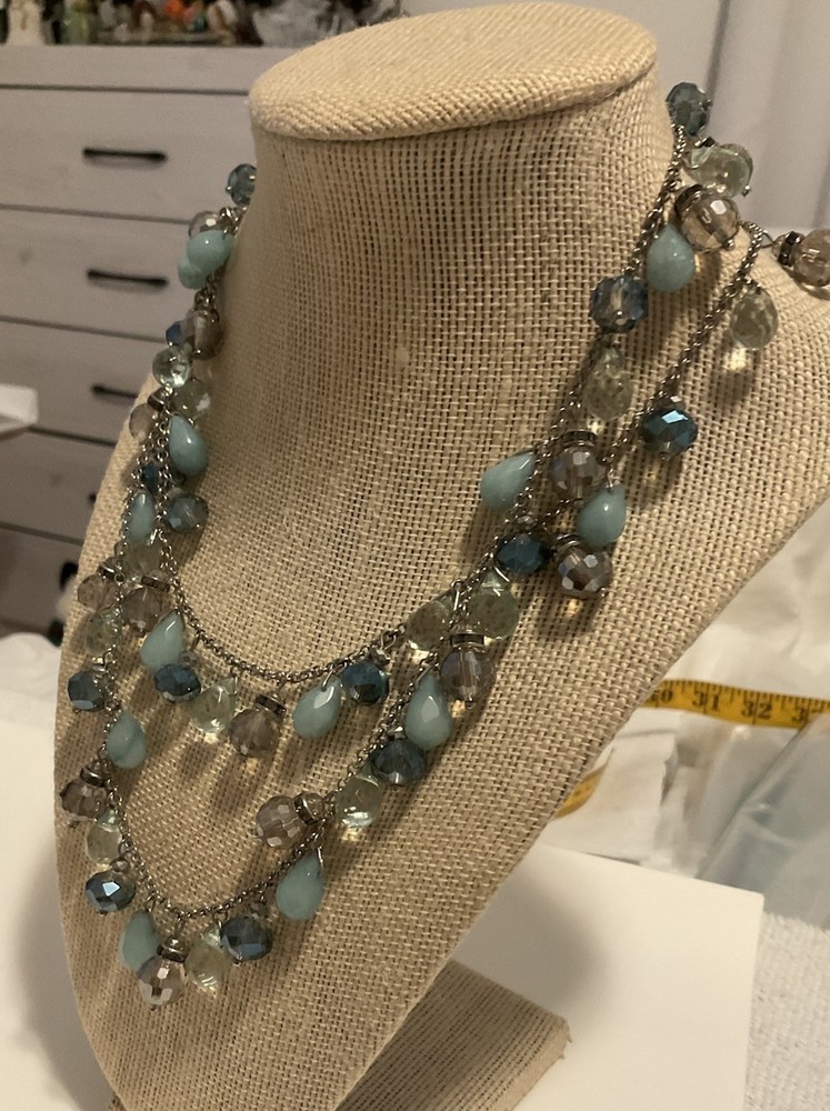 Vintage 36’ in Beaded Necklace With A Coastal Blue And Aqua Color Scheme