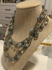 Vintage 36’ in Beaded Necklace With A Coastal Blue And Aqua Color Scheme
