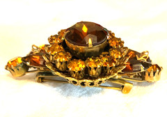 Antique Baltic Amber Topaz Brown Faceted Pin Brooch Dimensional Fan Statement