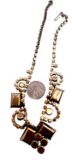 Unusual 1940’s Rhinestone Necklace Art Glass “Mosiac” Square Accents and Pendant