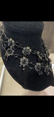 Miriam Haskell Signed Set Rare Flower Black Glass Rhinestone Necklace & Earrings