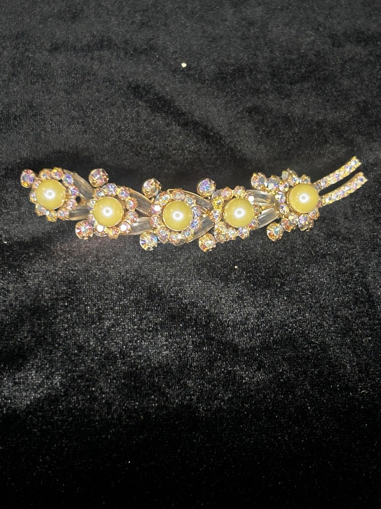 DeLizza And Elster D&E Juliana Pearl & Aurora Borealis Rhinestone Leaf Brooch