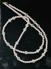 Monet Pink Faux Pearl 5.7mm & Translucent 9.7mm Bead Necklace 36″ Signed Vtg
