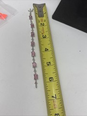Vtg 10k Gold Pink Topaz Diamond Link Tennis Bracelet Chevron Textured Links READ