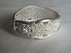 Clamp Bracelet Silver Tone Matte Finish Clear Rhinestones 1 1/8 W x 2 3/8″ A WOW