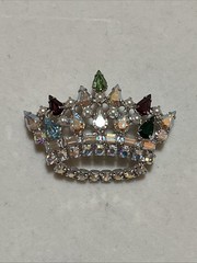 Vintage B David Multi Color Rhinestone Crown Brooch Pin No box