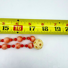 VTG Angel Skin Coral Necklace 36in Carved White Chinese Puzzle Ball 11mm OOAK