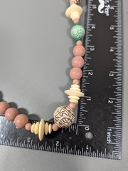 Vintage Green Cream Beaded necklace Boho Tribal Style 26 in