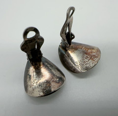 VTG Einar Modahl Norway Sterling Silver White Enamel Clip-On Earrings 5.7g #gcc