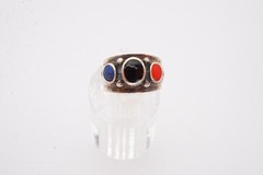 Vintage Sterling Silver 925 Black Onyx Lapis Coral Ring Size 4.25