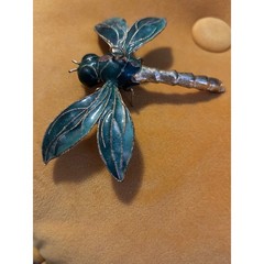 Vintage Cloisonne Enamel Dragonfly Green Teal Large Insect Pendant Ornament