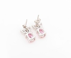 925 Sterling Silver Vintage Earrings Elegant Pink & White Topaz Stud EG14341