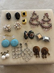 Vintage Fashion Earrings Mixed Lot Multicolor Glass Plastic Metal 10 Pairs