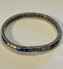 1930s Art Deco Channel Set Foiled Glass Sterling Silver Bracelet **FOR REPAIR**