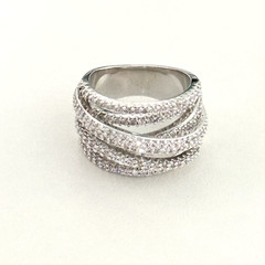 Ladies Clear CZ Multi Row Free Form Wrap Silver Tone Statement Ring Size 6