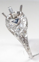 Antique Art Deco Setting Mounting Platinum Hold 6MM-8MM Ring Size 6 UK-L1/2