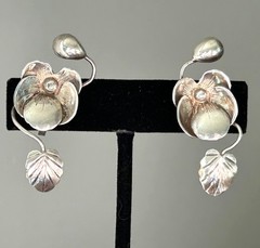 Vintage Early Mexican Silver Intricate Flower Earrings – Rare!