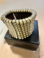 Gold Tone Rhinestone Statement Stretch Ring Wide Band Cocktail Jewelry