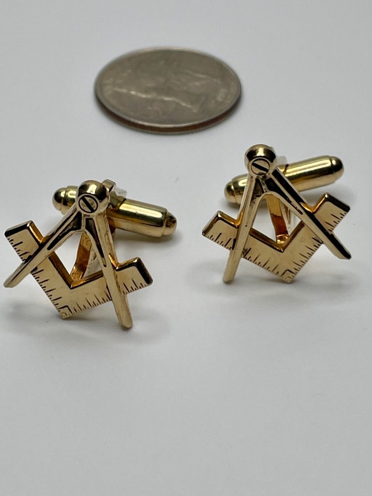 Vintage Anson Gold Tone Masonic Square Compasses Cufflinks Fraternal Mid Century