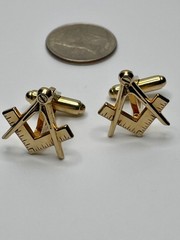 Vintage Anson Gold Tone Masonic Square Compasses Cufflinks Fraternal Mid Century