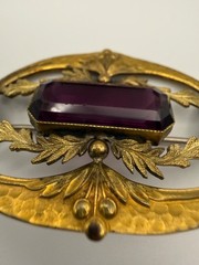 Vintage Sash Pin Brooch Purple Stone Gold Tone Signed George L Paine GLP