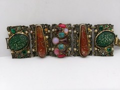 Attributed to Selro Selini Confetti Lucite Panel Bracelet w/Rhinestones, Pearls