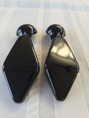 Vintage Black Faceted Drop Dangle Earrings Acrylic Silver Tone 3in Long